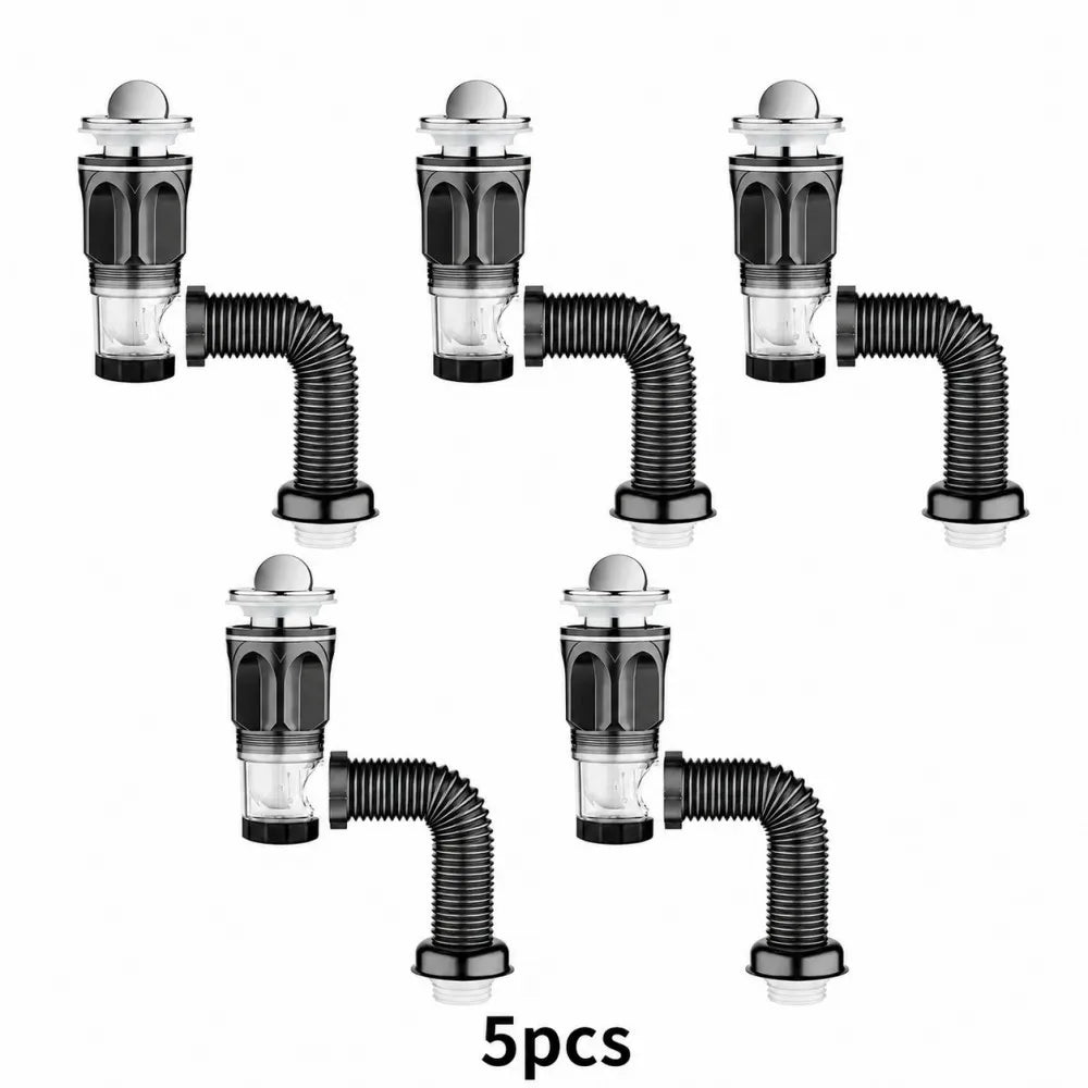 1-5Pcs Kitchen ABS Sink Drain Kit Drain Stopper Flexible Hose Body Stainless Steel Top Side Outlet Basin Drain Pipe Set