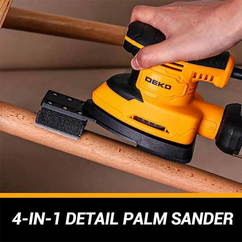 DEKO 220V Power Electric Mouse Sander Tool 13000rpm with 3 Sanding Pad 12 Sandpaper Dust Collection Sander for Wood Woodworking