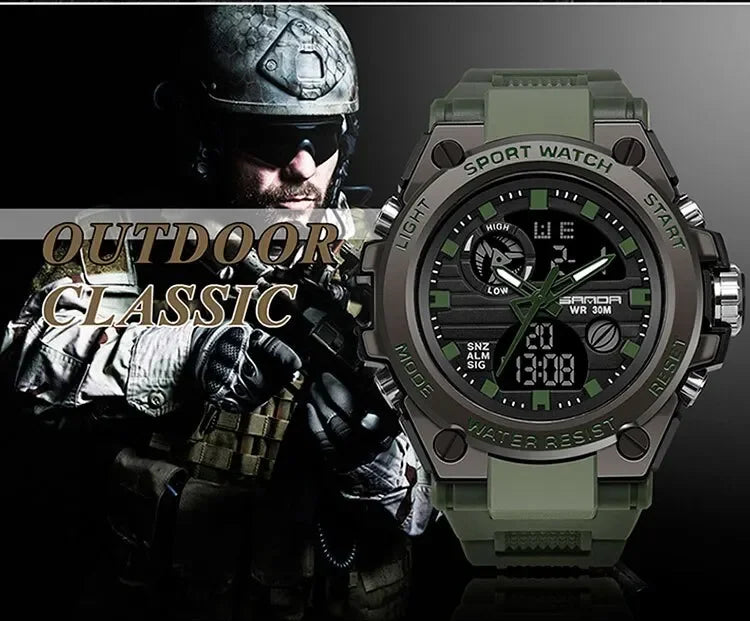 SANDA 739 Luxury Digital Quartz Watch for Men Military Army Waterproof Sport Wristwatches LED Dual Display Mens Reloj Hombre