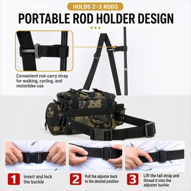 Fishing Tackle Shoulder Bag Storage Bag Waterproof Portable Large Capacity with Fish Rod Holder Outdoor Sport Accessories Gear