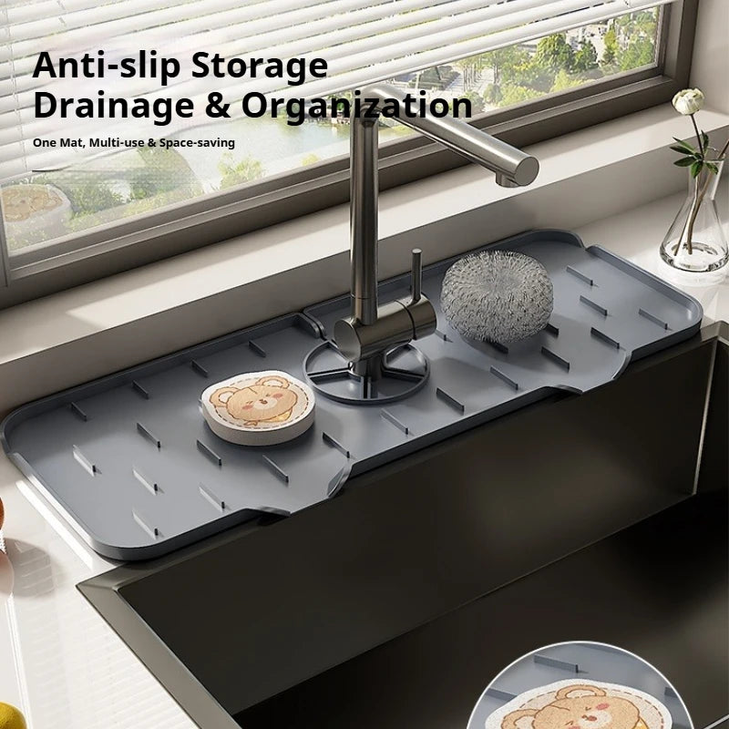 Household washbasin sink silicone drain drying pad, kitchen faucet splash proof folding drain pad, sink water blocking pad