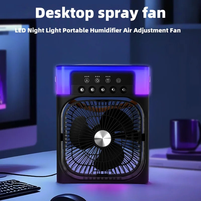 Desktop USB Water Mist Fan Portable Air Cooler Humidifier 3 in 1 Air Conditioning Fan 7-Color LED Night Light Office Home Fan