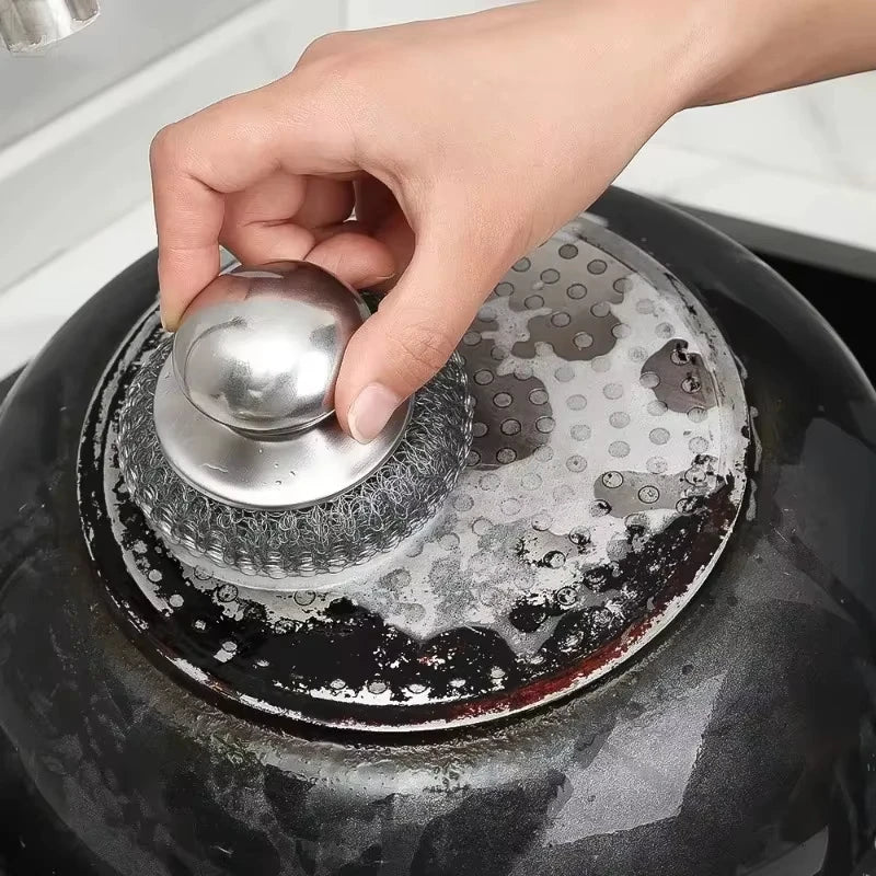 Stainless Steel Pot Brush with Handle Robust Metal Ball for Dishwashing 1-10 Pieces Cleaner Metal Purifier for Kitchen