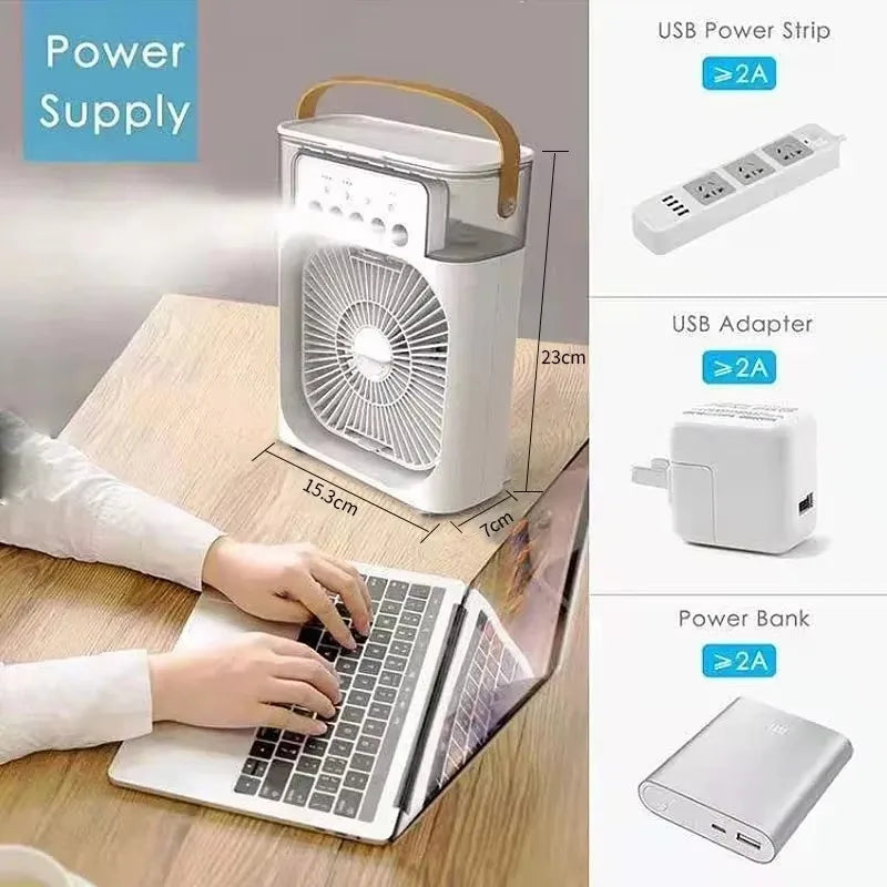 Desktop USB Water Mist Fan Portable Air Cooler Humidifier 3 in 1 Air Conditioning Fan 7-Color LED Night Light Office Home Fan