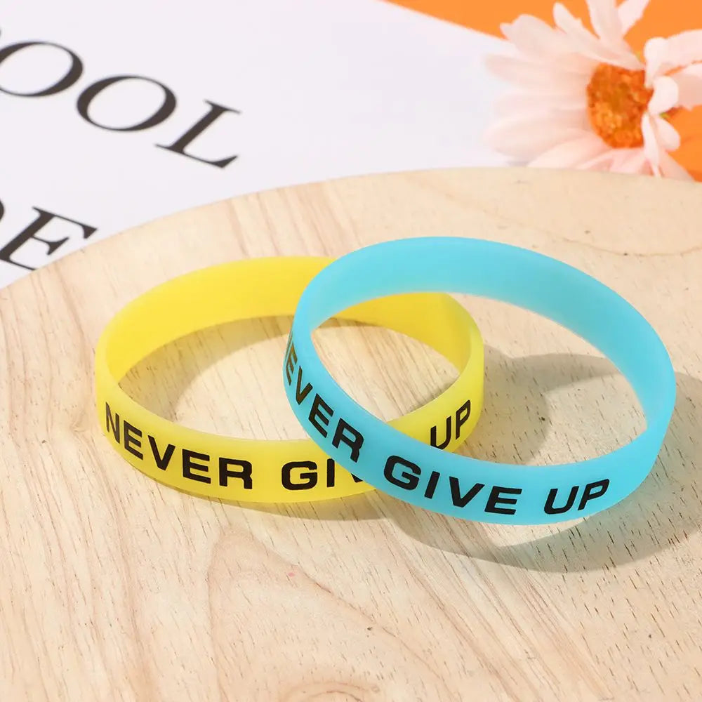 Fashion Teens Silicone Wristband Never Give Up Sport Cuff Bangle Luminous Rubber Bracelet Men Women