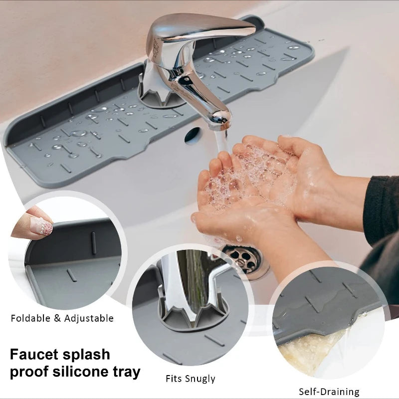 Household washbasin sink silicone drain drying pad, kitchen faucet splash proof folding drain pad, sink water blocking pad