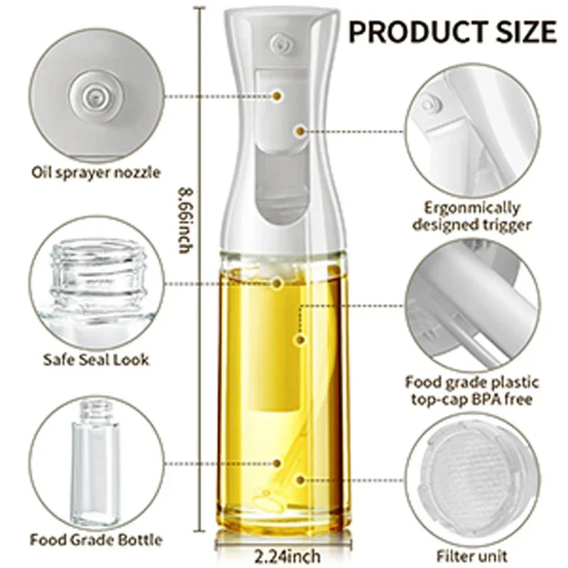 200/300/500ml Oil Spray for Kitchen Oil Nebulizer Dispenser Spray Oil Sprayer Airfryer BBQ Camping Olive OilDiffuser Cooking