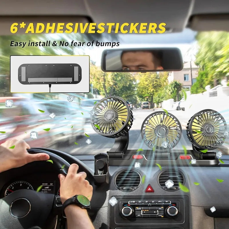 1/2/3 Head Car Fan Summer Air Fan USB/12V/24V Fan Cooler Adjustable 2 Speeds Silent Fan for Home Desk Office&Car Air Fan