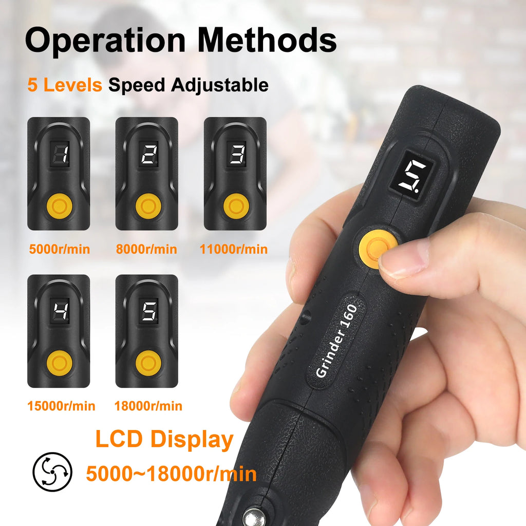 Toolour Cordless Rotary Tool with Display 5000-18000RPM 5-Speed Adjust Electric Carving Pen for DIY Projects/Home Repair/Craft
