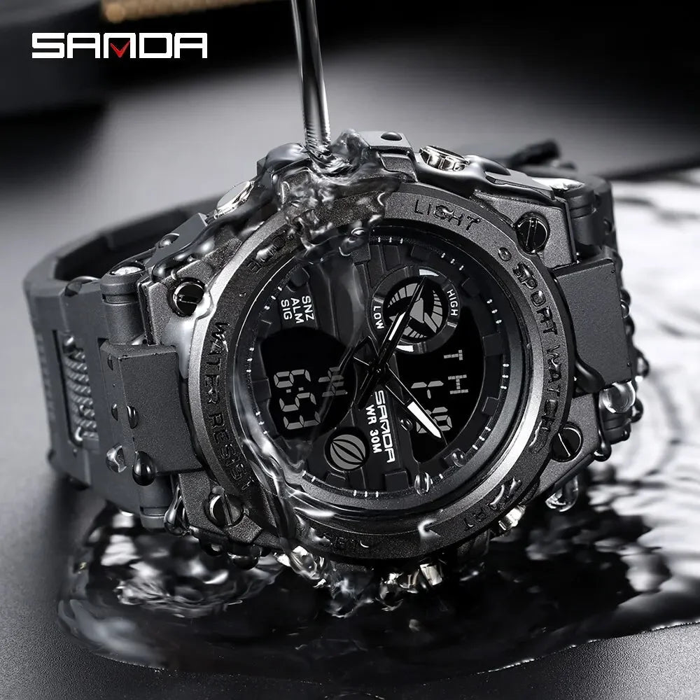 SANDA 739 Luxury Digital Quartz Watch for Men Military Army Waterproof Sport Wristwatches LED Dual Display Mens Reloj Hombre
