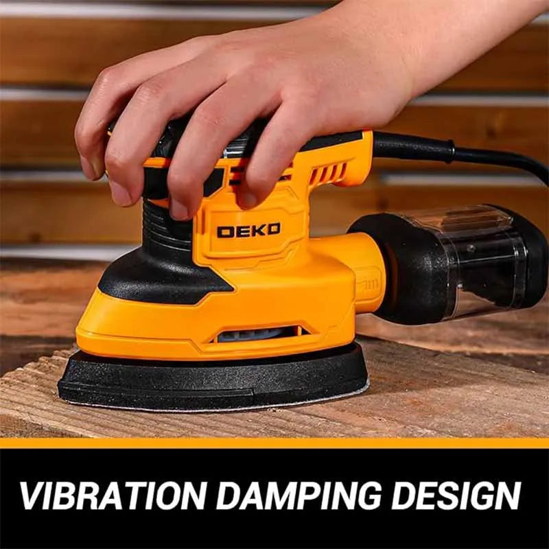 DEKO 220V Power Electric Mouse Sander Tool 13000rpm with 3 Sanding Pad 12 Sandpaper Dust Collection Sander for Wood Woodworking