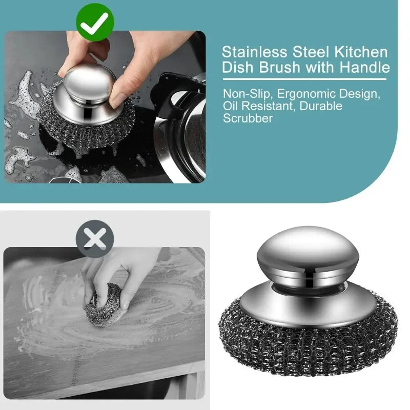 Stainless Steel Pot Brush with Handle Robust Metal Ball for Dishwashing 1-10 Pieces Cleaner Metal Purifier for Kitchen
