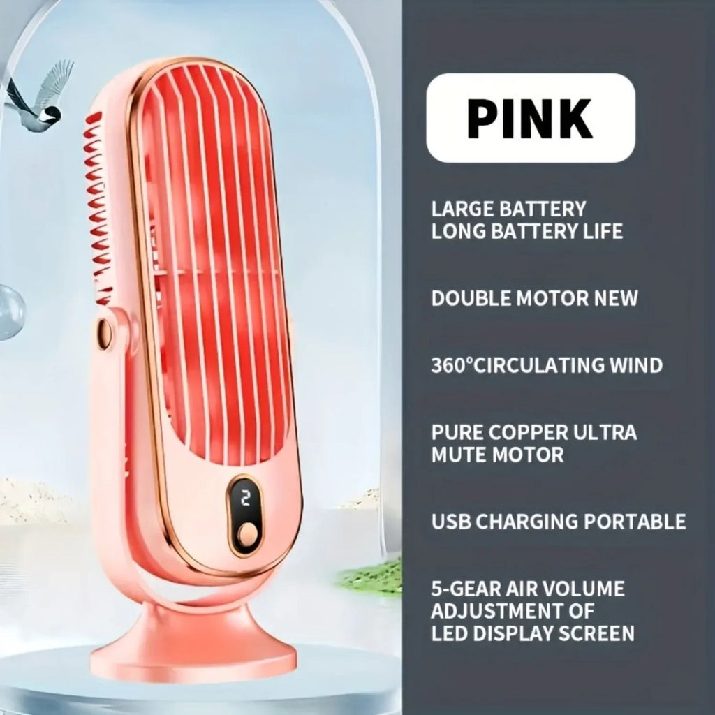 Portable USB Desk Fan Dual Motor 5-Speed LED Large Battery 360° Cooling Quiet for Office Home Travel Camping RV