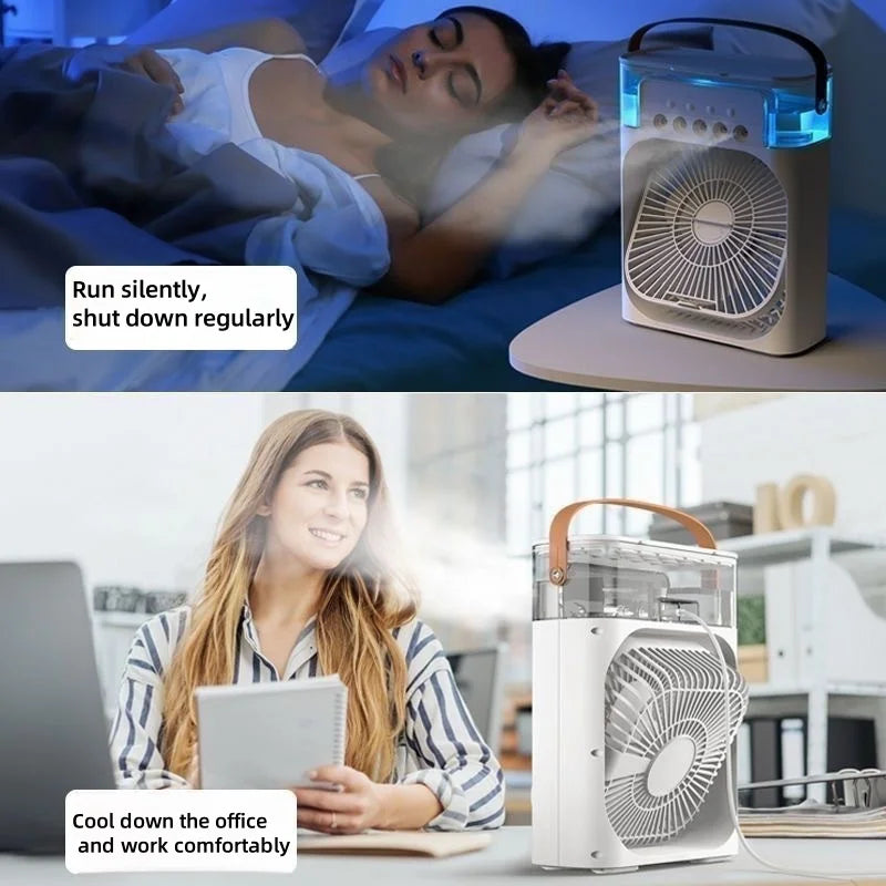 Desktop USB Water Mist Fan Portable Air Cooler Humidifier 3 in 1 Air Conditioning Fan 7-Color LED Night Light Office Home Fan