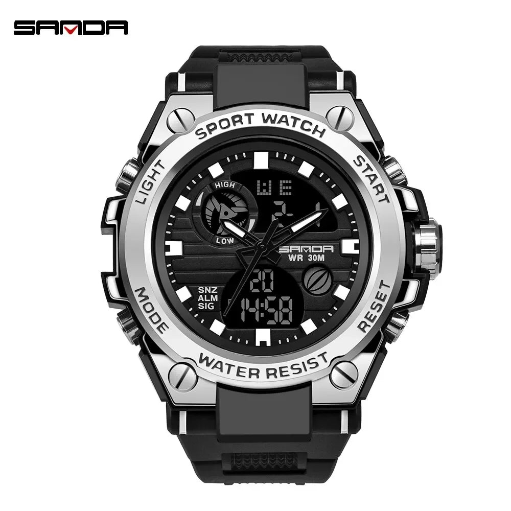 SANDA 739 Luxury Digital Quartz Watch for Men Military Army Waterproof Sport Wristwatches LED Dual Display Mens Reloj Hombre