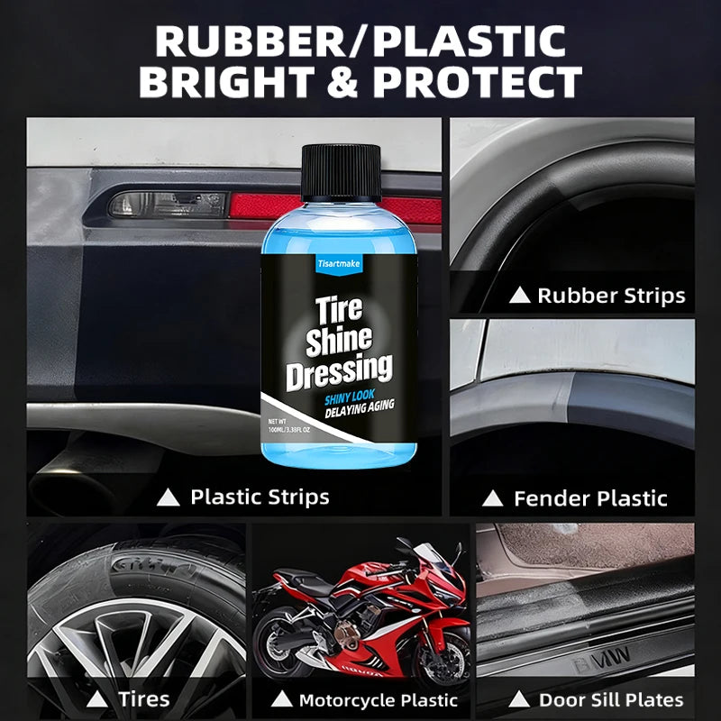 500ml/100ml Black Wet Look Tire Shine Dressing -Automotive Clear Coat Tire Dressing for Glossy Wet Tire Look, Vinyl & Plastic