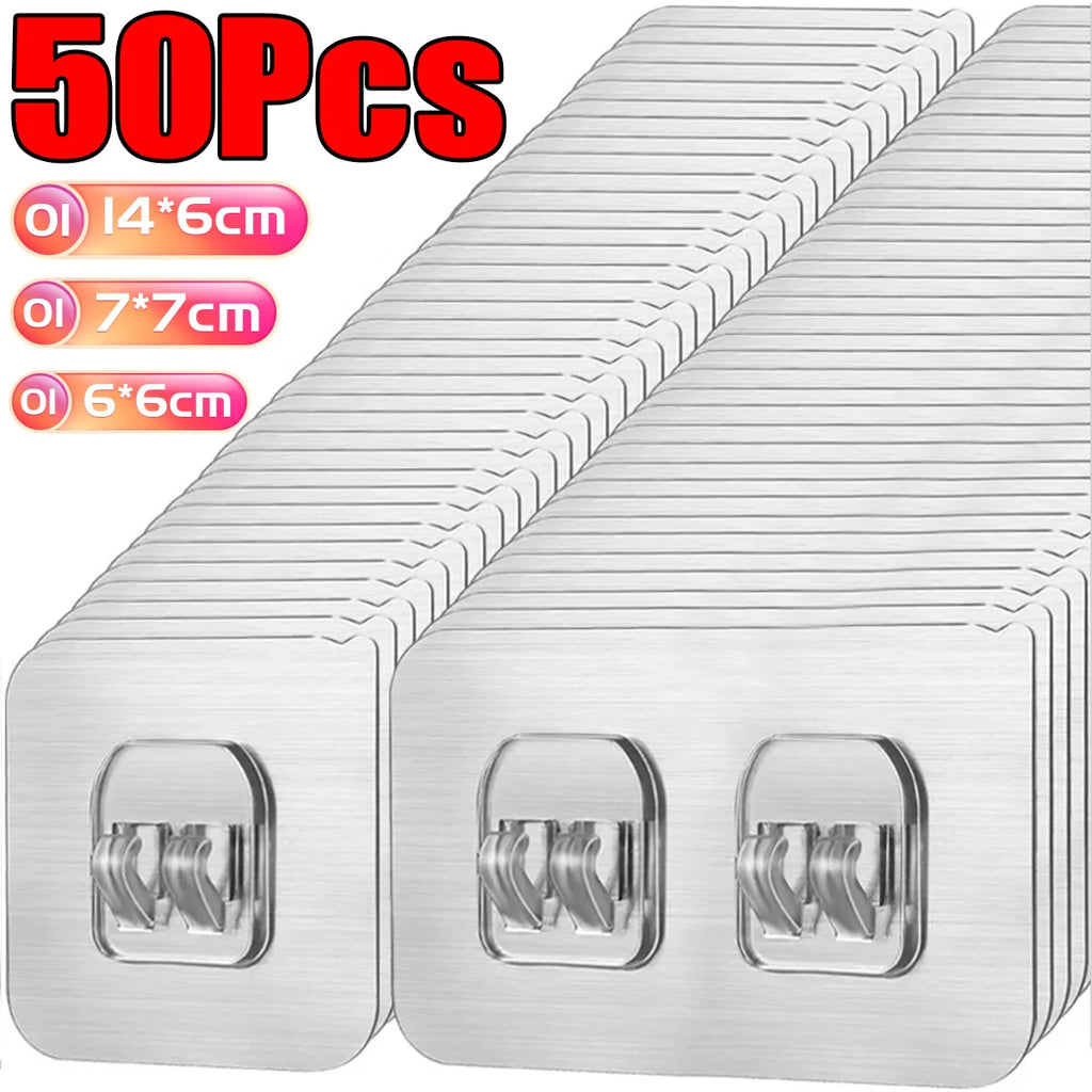 50-10Pcs Transparent Self-Adhesive Hooks Home Organization Storage Hook Waterproof Traceless Hanging Hook Kitchen Bathroom Hooks