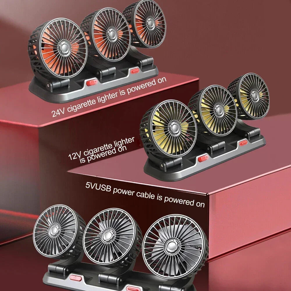 1/2/3 Head Car Fan Summer Air Fan USB/12V/24V Fan Cooler Adjustable 2 Speeds Silent Fan for Home Desk Office&Car Air Fan
