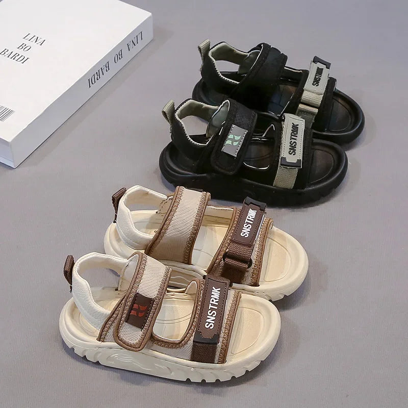 Children Sandals for Boys 2025 Summer New Fashion Korean Style Soft Bottom Anti-slippery Versatile Sports Simple Beach Shoes