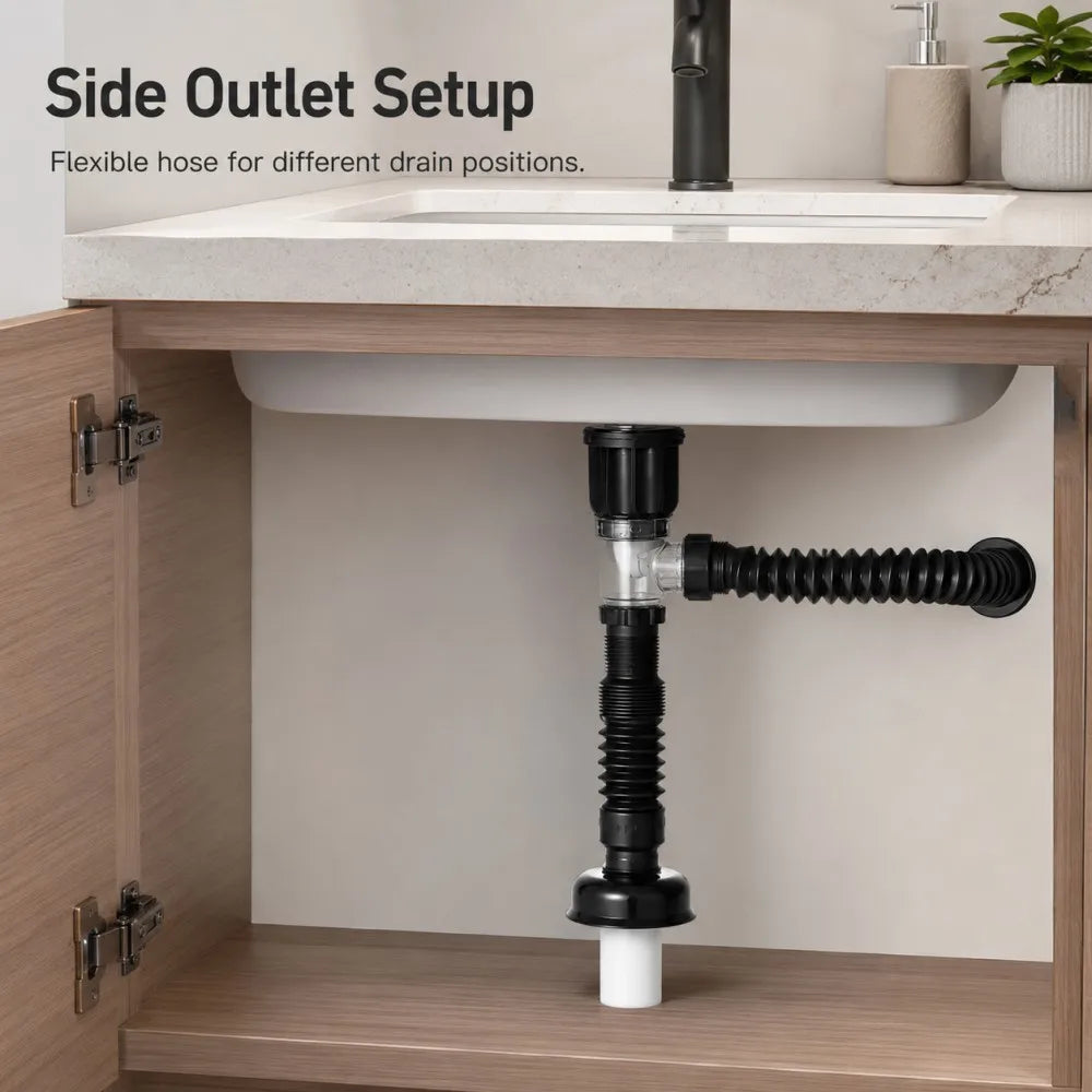 1-5Pcs Kitchen ABS Sink Drain Kit Drain Stopper Flexible Hose Body Stainless Steel Top Side Outlet Basin Drain Pipe Set