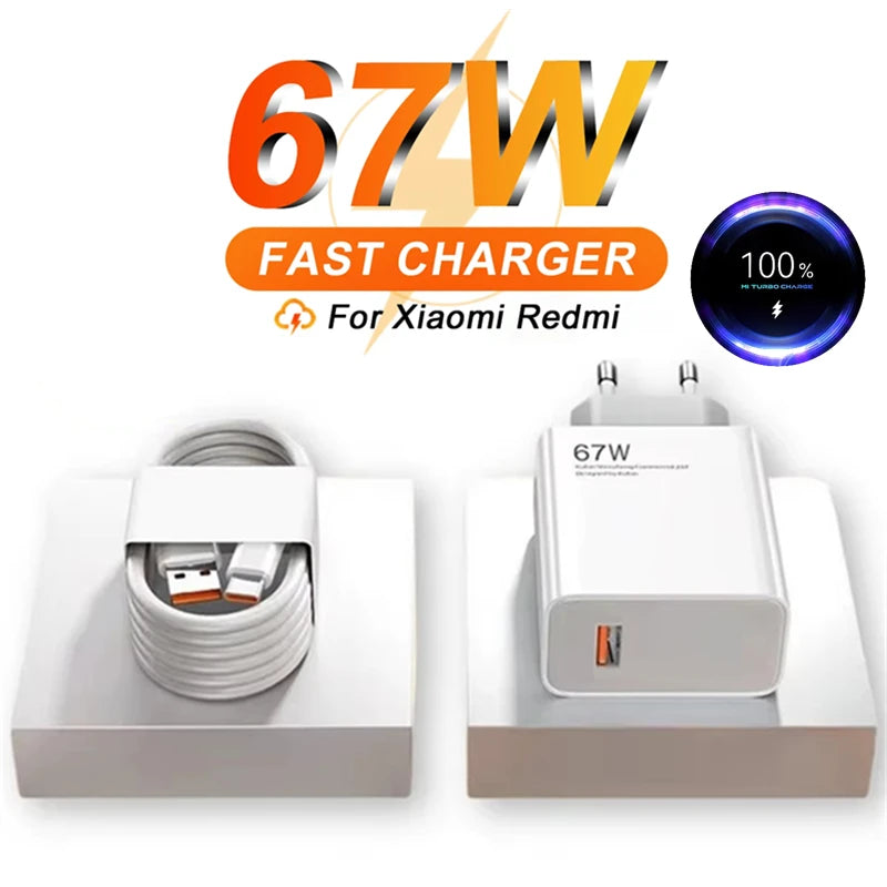 67W EU US Ultra Fast Charger For Xiaomi 11 12 13T 14T 15 Redmi Note 11T 12T 13 14 Pro POCO Type C USB Turbo Rapid Charging Cable