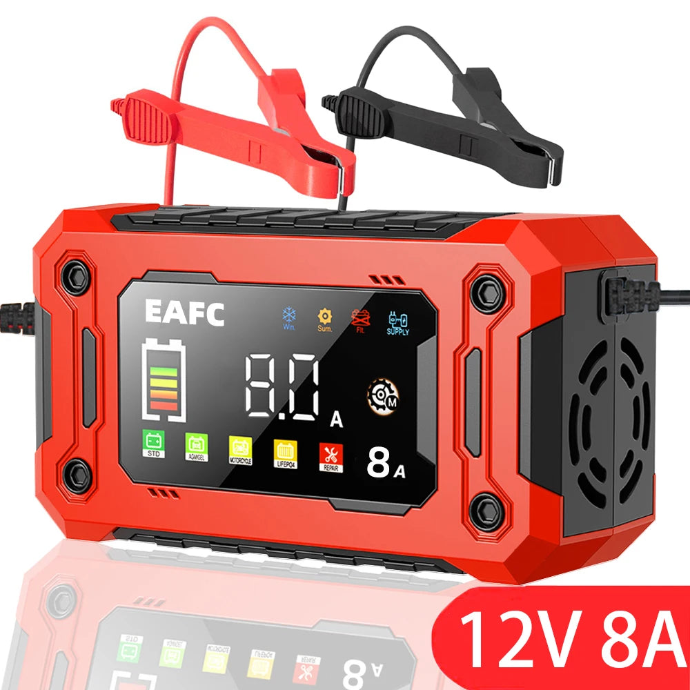 EAFC 12V 15A Smart Car Battery Charger Pulse Repair Automatic Start Fast Charger For Motorcycle Truck Lead Acid Batteries