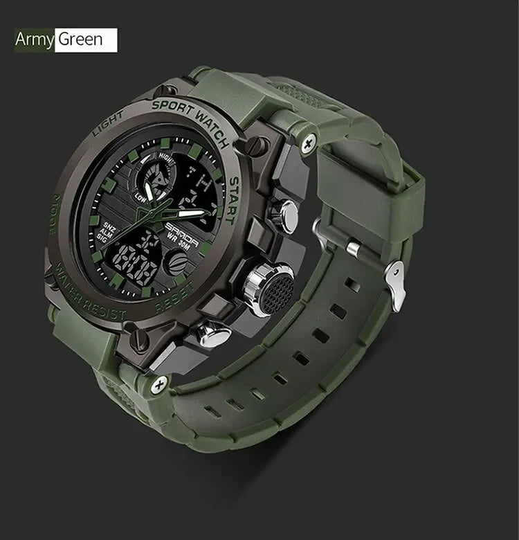 SANDA 739 Luxury Digital Quartz Watch for Men Military Army Waterproof Sport Wristwatches LED Dual Display Mens Reloj Hombre
