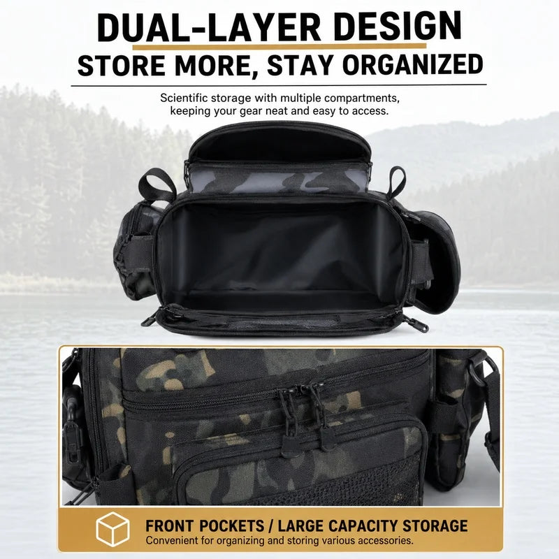 Fishing Tackle Shoulder Bag Storage Bag Waterproof Portable Large Capacity with Fish Rod Holder Outdoor Sport Accessories Gear