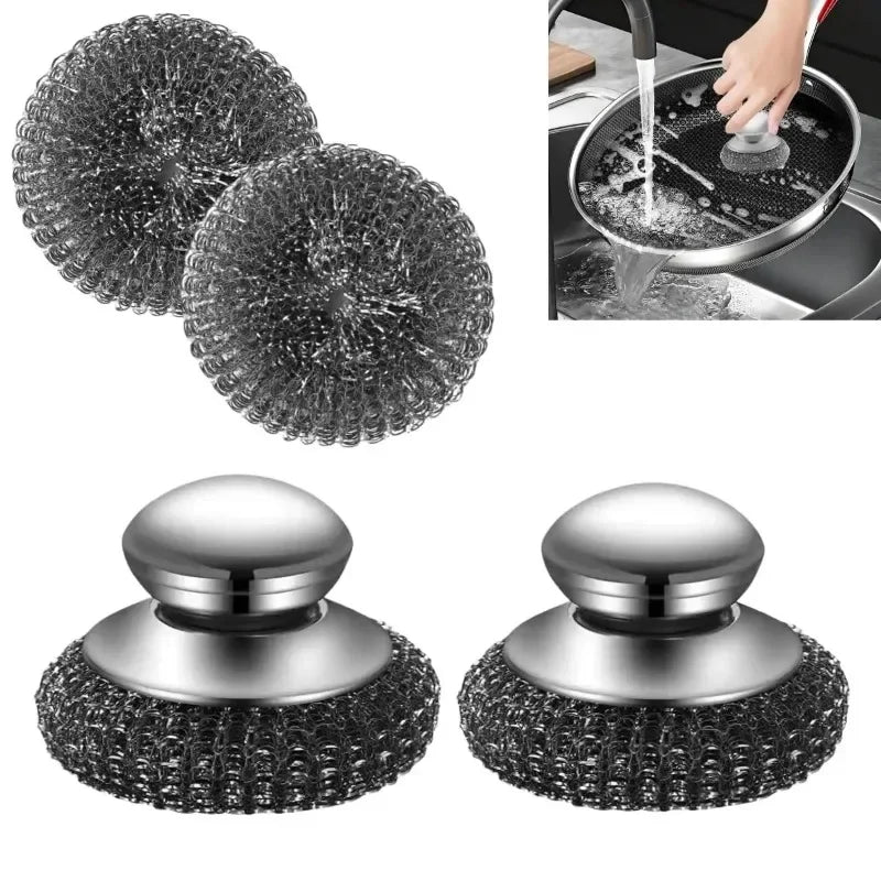 Stainless Steel Pot Brush with Handle Robust Metal Ball for Dishwashing 1-10 Pieces Cleaner Metal Purifier for Kitchen