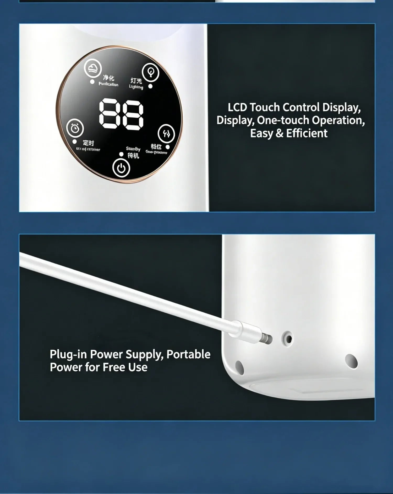 USB Direct Supply Desktop Cooling Humidifier Fan No Built-in Battery Silent Wide Angle Air Cooler With RGB Light Touch Control