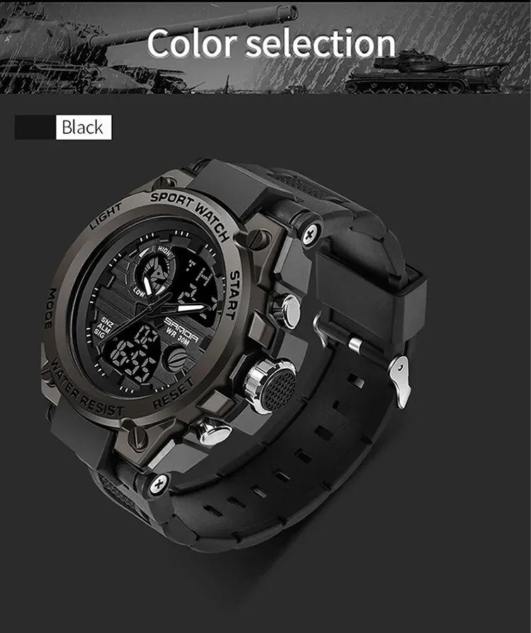 SANDA 739 Luxury Digital Quartz Watch for Men Military Army Waterproof Sport Wristwatches LED Dual Display Mens Reloj Hombre