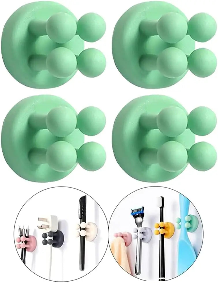 Silicone Toothbrush Holder Waterproof Self-Adhesive Wall Mounted Bathroom Kitchen Storage Organizer Adhesive Hooks No Drilling