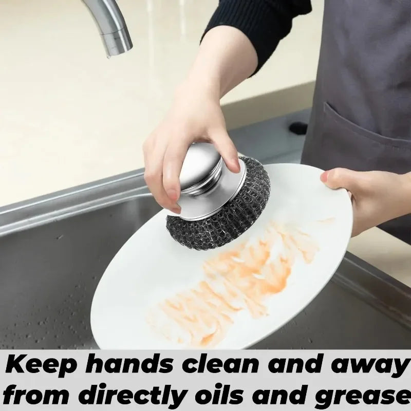 Stainless Steel Pot Brush with Handle Robust Metal Ball for Dishwashing 1-10 Pieces Cleaner Metal Purifier for Kitchen