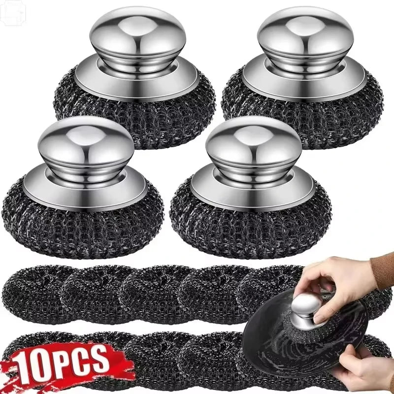 Stainless Steel Pot Brush with Handle Robust Metal Ball for Dishwashing 1-10 Pieces Cleaner Metal Purifier for Kitchen