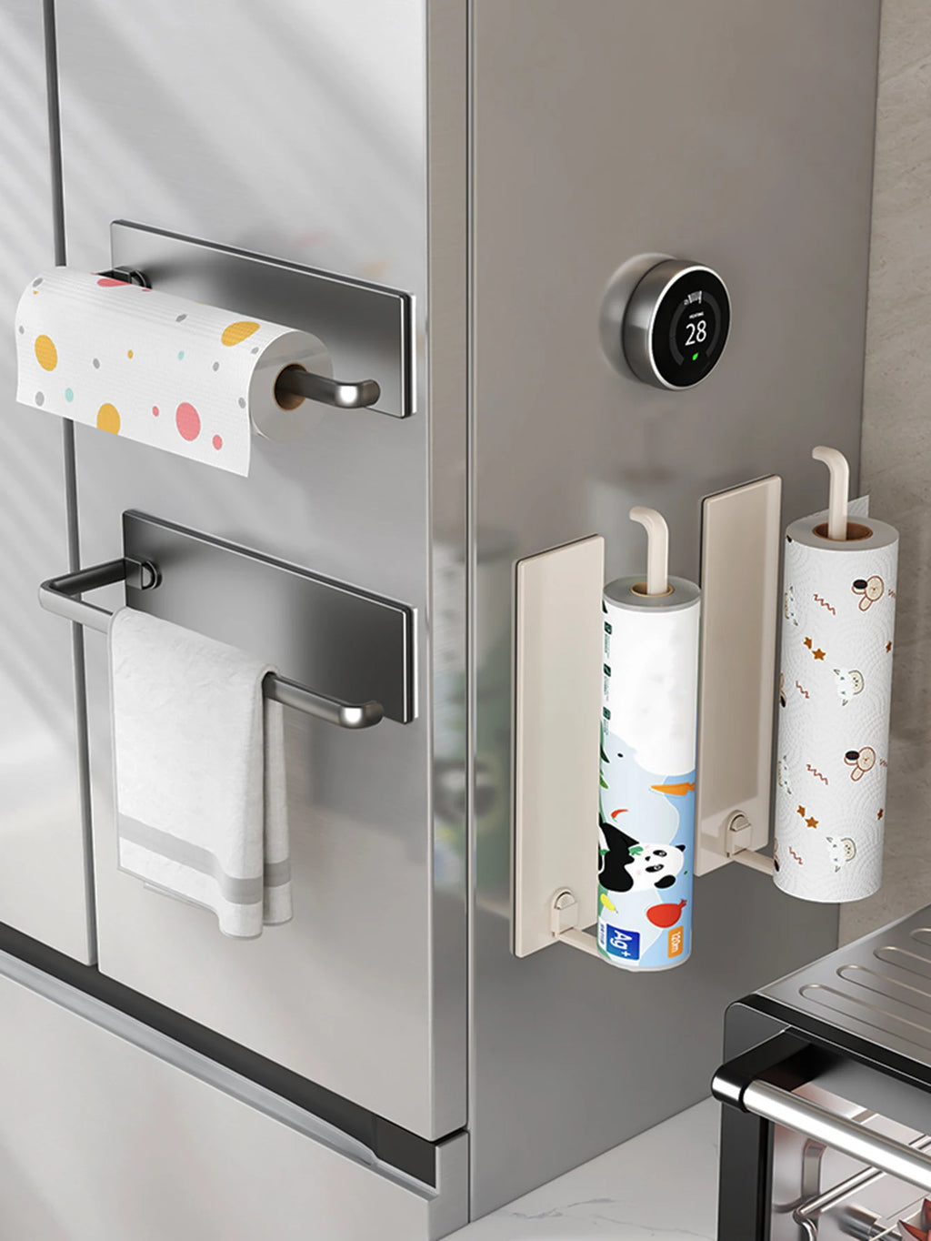Magnetic tissue holder for kitchen refrigerator, kitchen tissue holder, non drilling paper roll holder, kitchen towel holder